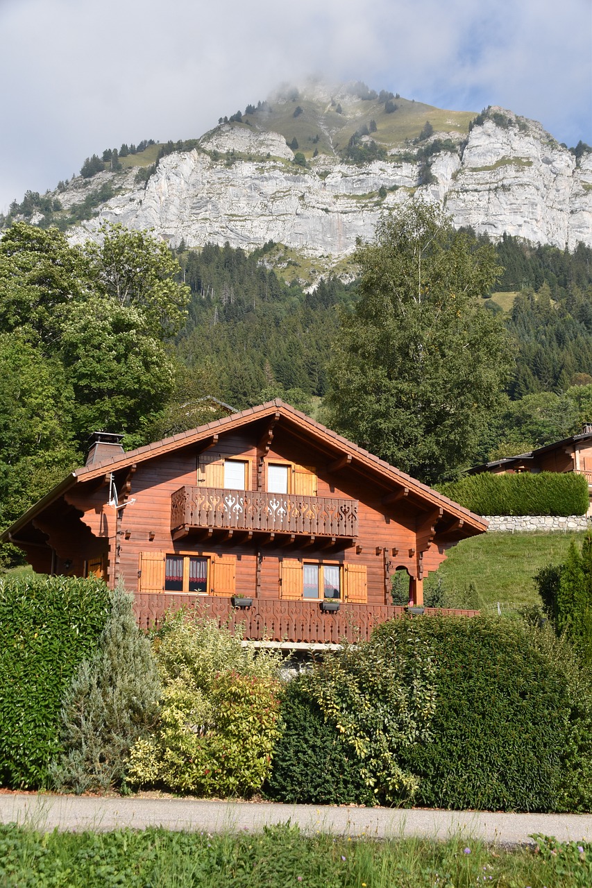 mountain, wooden chalet, france